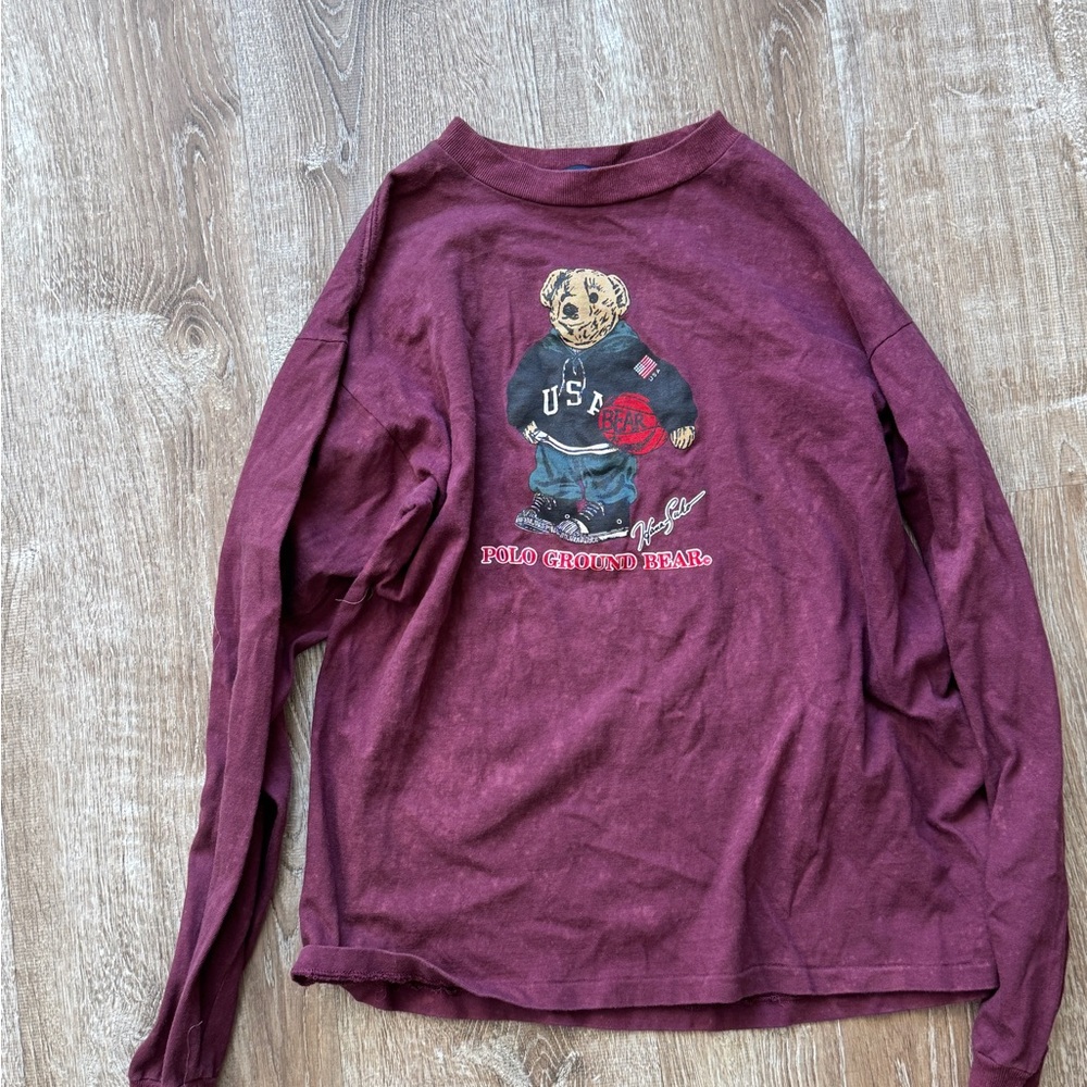 Polo by Ralph Lauren Bear Burgundy Long-Sleeve Top